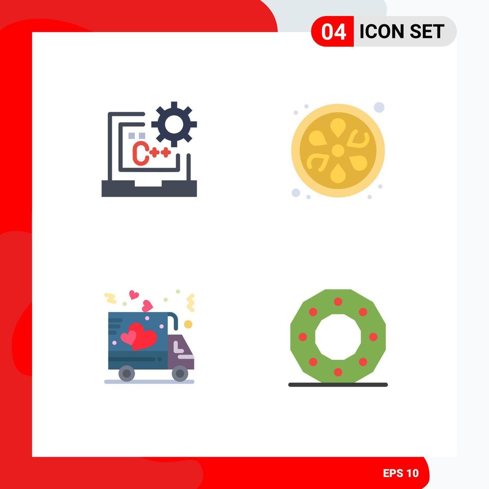 Mobile Interface Flat Icon Set of 4 Pictograms of c love develop sauna truck Editable Vector Design Elements