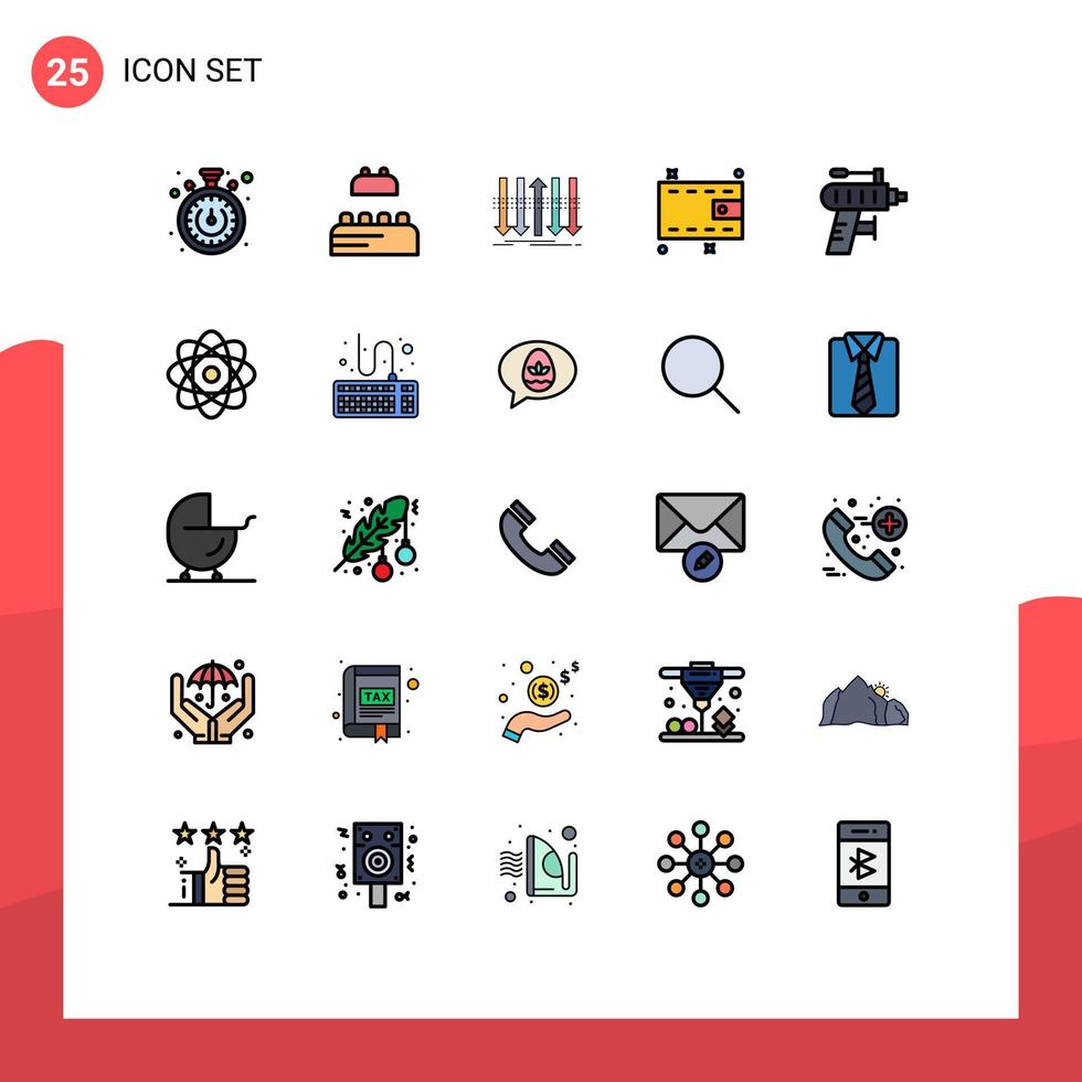 Editable Vector Line Pack of 25 Simple Filled line Flat Colors of drilling perforator distinction drill money Editable Vector Design Elements