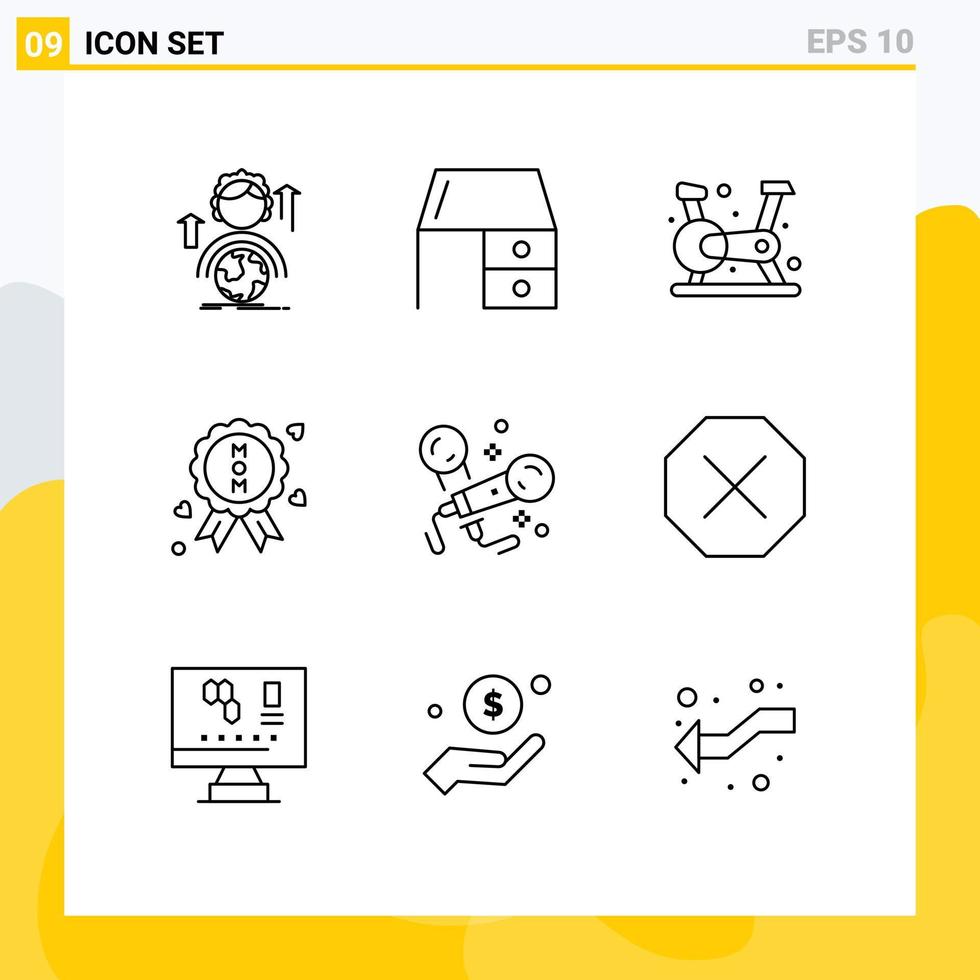 9 Thematic Vector Outlines and Editable Symbols of karaoke certificate office desk medal fitness Editable Vector Design Elements
