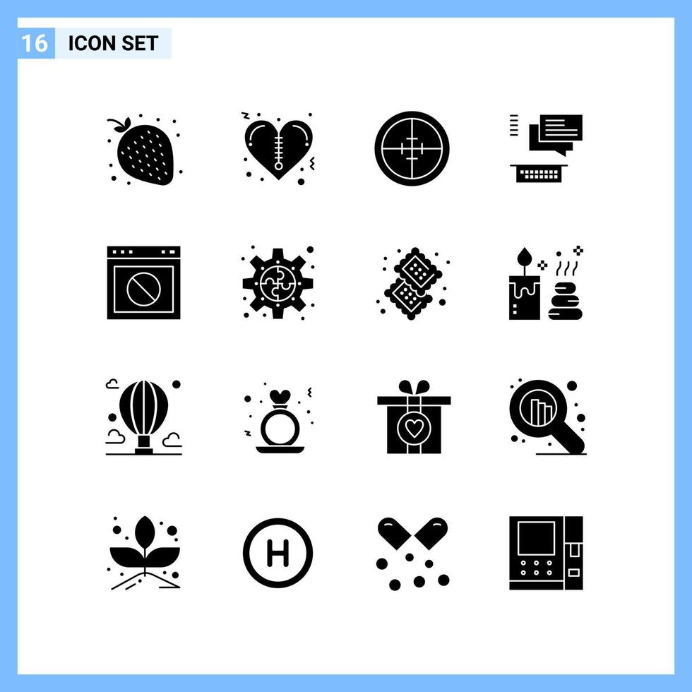 16 Icons Solid style Creative Glyph Symbols Black Solid Icon Sign Isolated on White Background vector