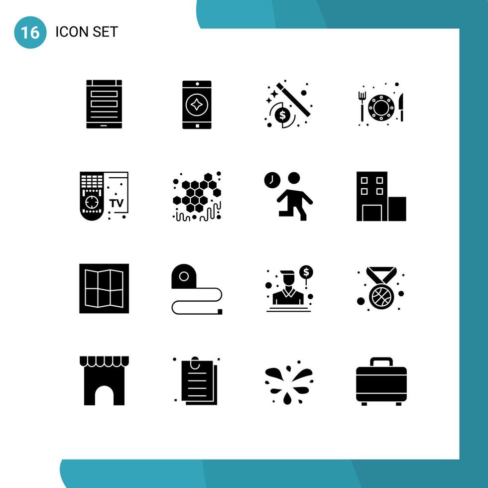 16 Universal Solid Glyph Signs Symbols of tv control money smart hotel Editable Vector Design Elements