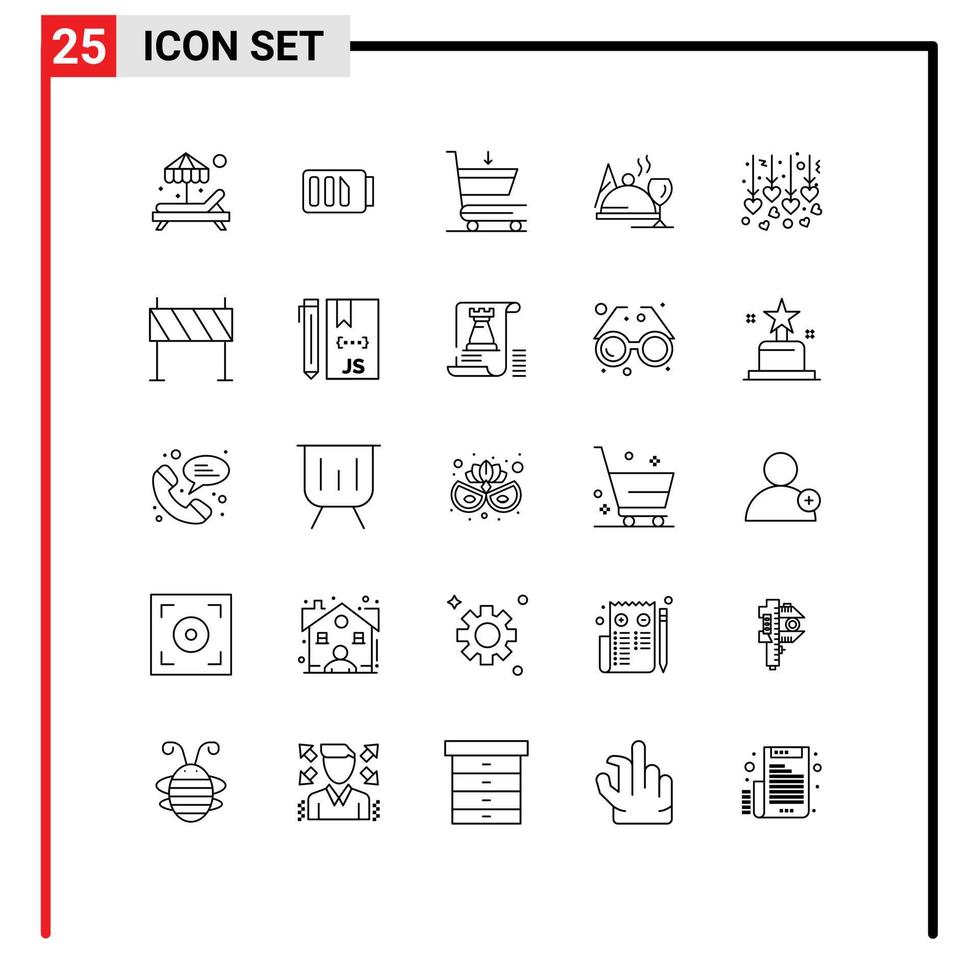 25 Thematic Vector Lines and Editable Symbols of barrier heart commerce hanging wedding food Editable Vector Design Elements
