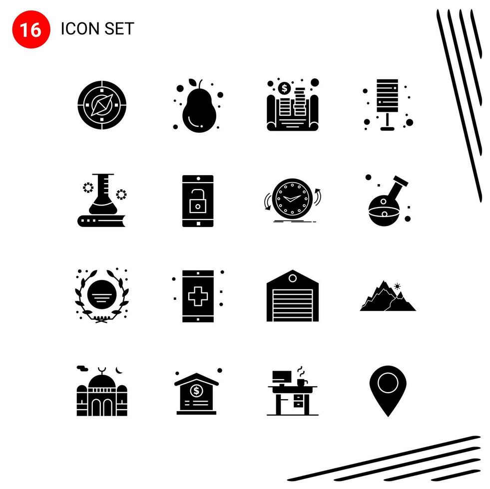 Collection of 16 Vector Icons in solid style Pixle Perfect Glyph Symbols for Web and Mobile Solid Icon Signs on White Background 16 Icons