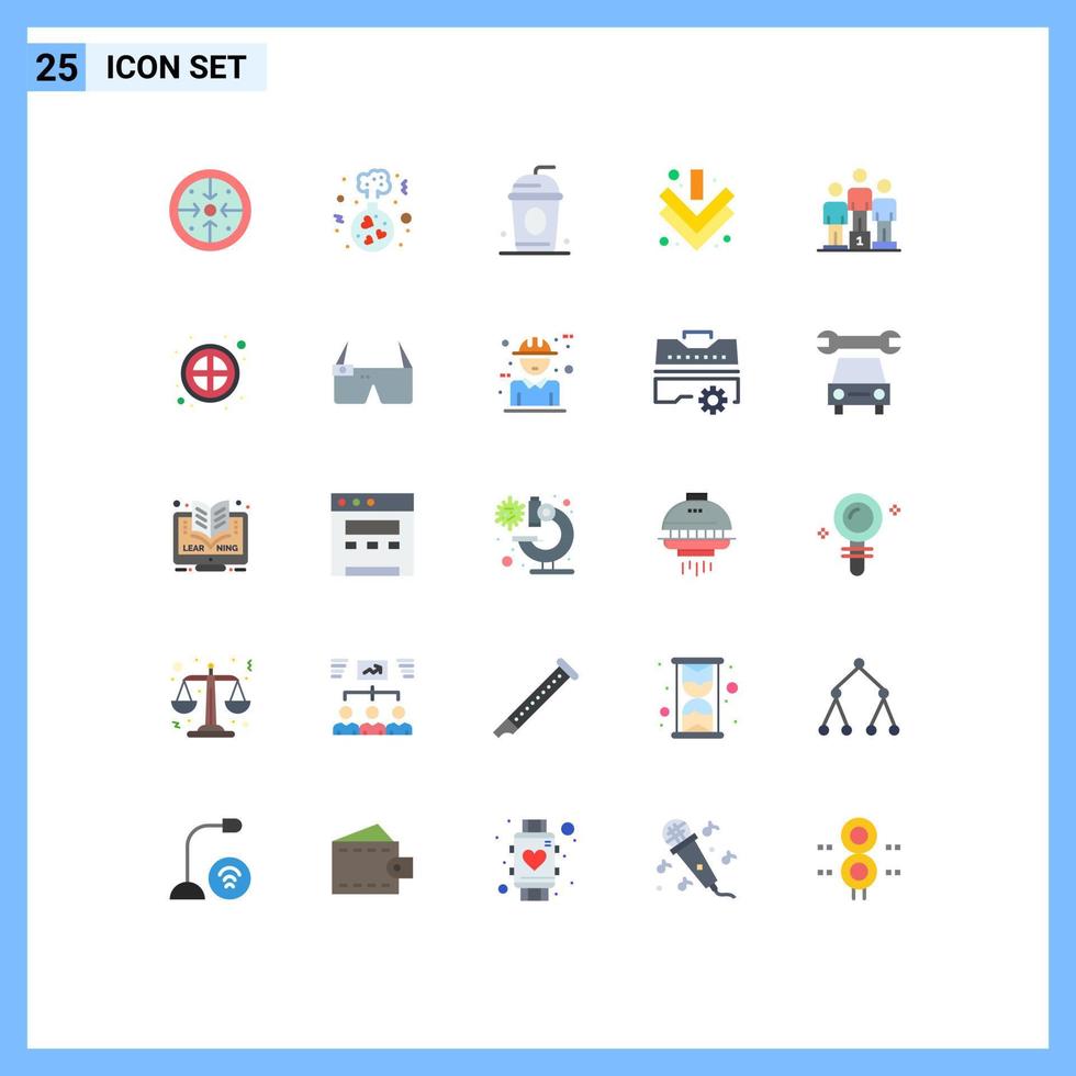 Pictogram Set of 25 Simple Flat Colors of podium winners wedding full arrow Editable Vector Design Elements