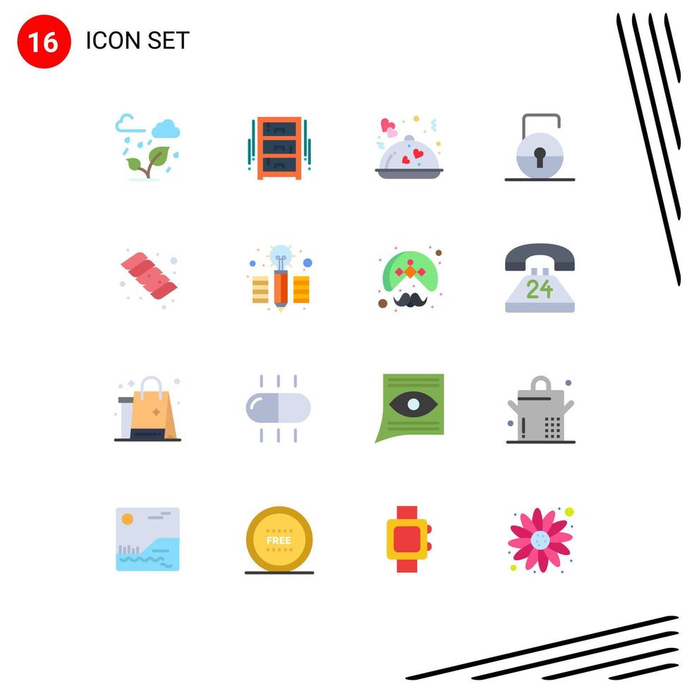 Stock Vector Icon Pack of 16 Line Signs and Symbols for camping protect wardrobe lock pad valentine Editable Pack of Creative Vector Design Elements