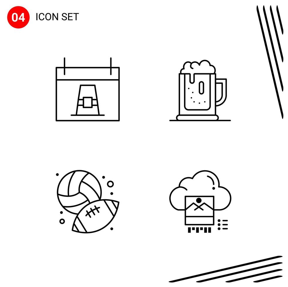 Collection of 4 Vector Icons in Line style Pixle Perfect Outline Symbols for Web and Mobile Line Icon Signs on White Background 4 Icons