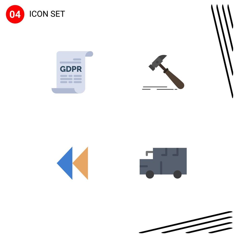 Group of 4 Modern Flat Icons Set for consent control general data protection tool revind Editable Vector Design Elements