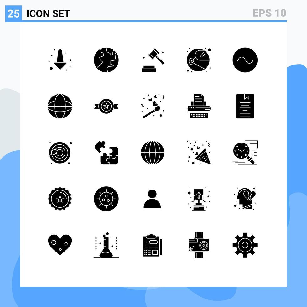 Editable Vector Line Pack of 25 Simple Solid Glyphs of automation sound digital sine space Editable Vector Design Elements