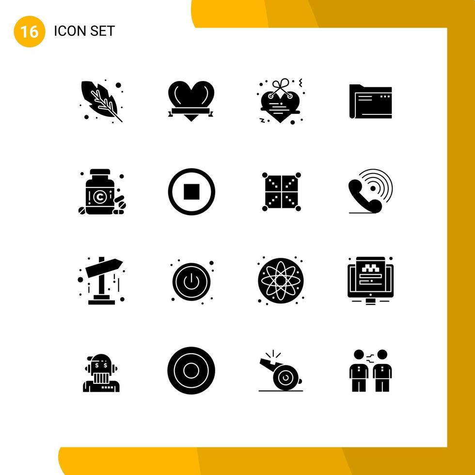 Set of 16 Modern UI Icons Symbols Signs for diet file letter empty computer Editable Vector Design Elements