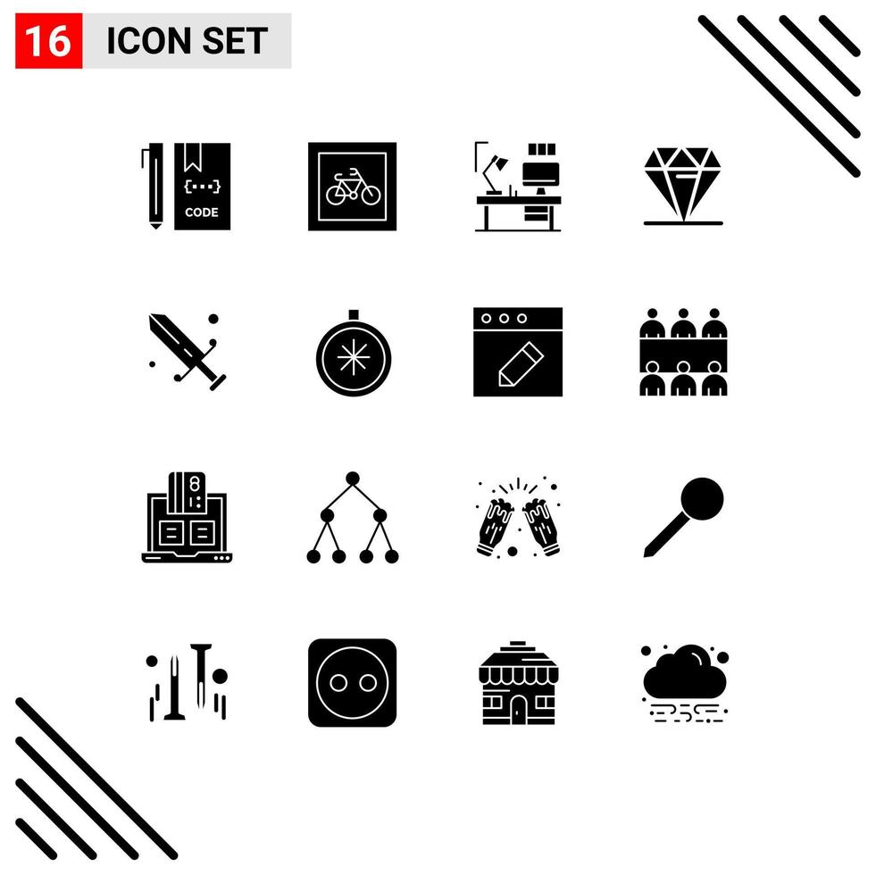 Group of 16 Solid Glyphs Signs and Symbols for rich diamond transport designer lamp Editable Vector Design Elements