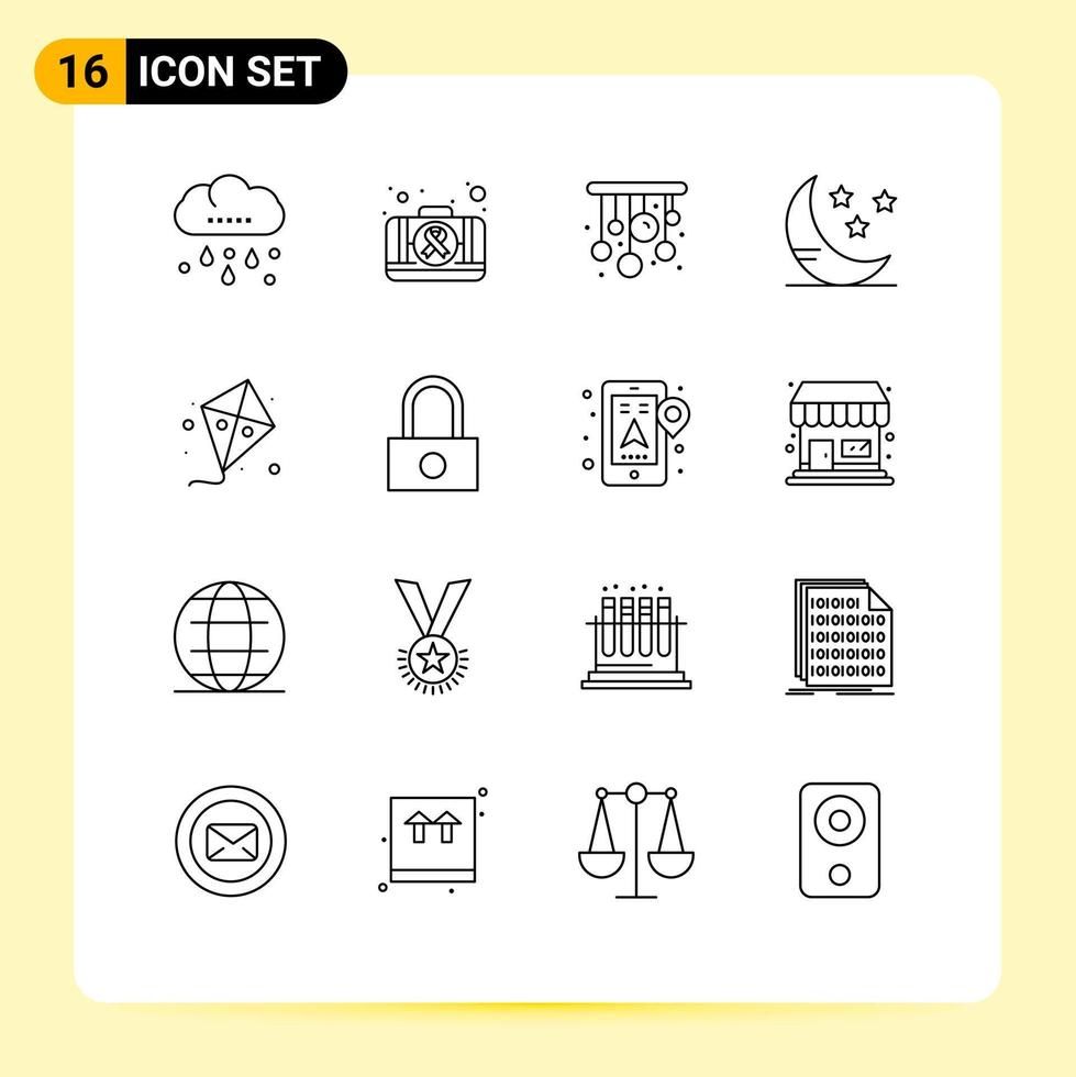 Set of 16 Commercial Outlines pack for spring easter home fly cloud Editable Vector Design Elements