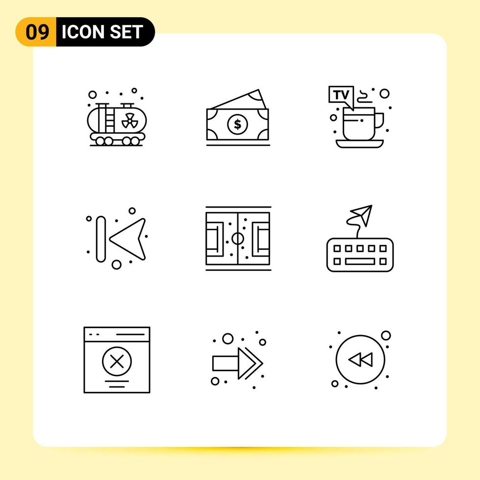 Mobile Interface Outline Set of 9 Pictograms of playground football hot left forward Editable Vector Design Elements