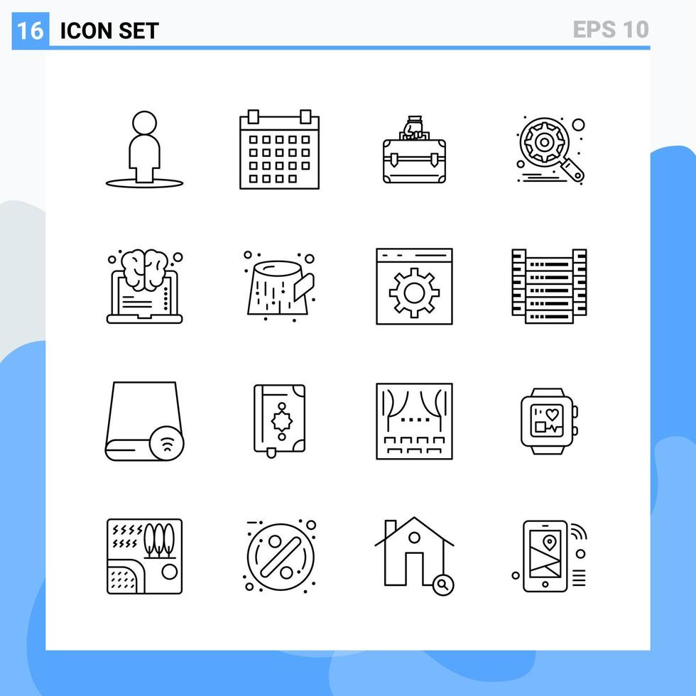 Modern 16 Line style icons Outline Symbols for general use Creative Line Icon Sign Isolated on White Background 16 Icons Pack vector