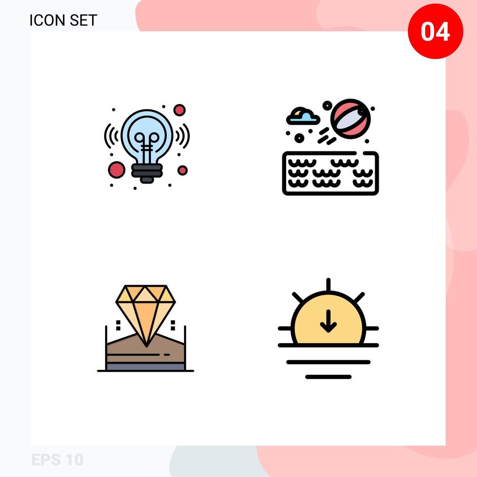 Filledline Flat Color Pack of 4 Universal Symbols of idea jewel solution park nature Editable Vector Design Elements