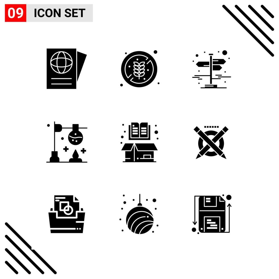 conjunto perfecto de píxeles de 9 iconos sólidos conjunto de iconos de glifos para el diseño de sitios web y la interfaz de aplicaciones móviles vector