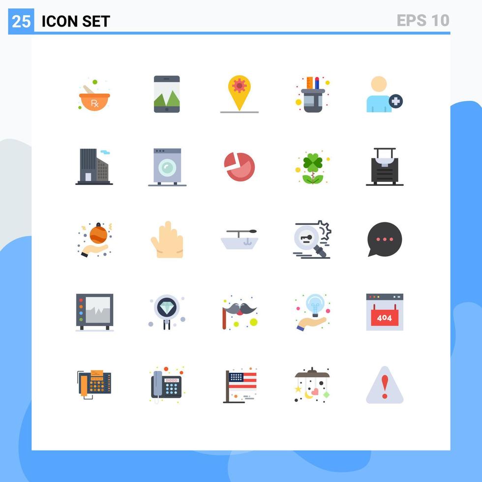 paquete de 25 signos y símbolos modernos de colores planos para medios de impresión web, como elementos de diseño vectorial editables con lápiz de escala de ubicación vector