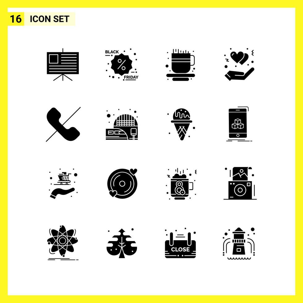 16 Icon Set Simple Solid Symbols Glyph Sign on White Background for Website Design Mobile Applications and Print Media vector