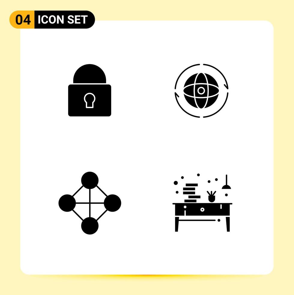 Stock Vector Icon Pack of 4 Line Signs and Symbols for lock hierarchy login earth topology Editable Vector Design Elements