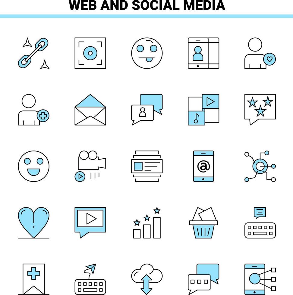25 Web and Social Media Black and Blue icon Set Creative Icon Design and logo template vector