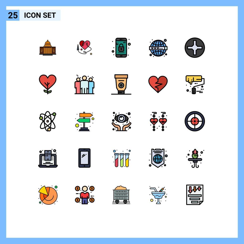 Group of 25 Filled line Flat Colors Signs and Symbols for www web broken heart seo mobile Editable Vector Design Elements