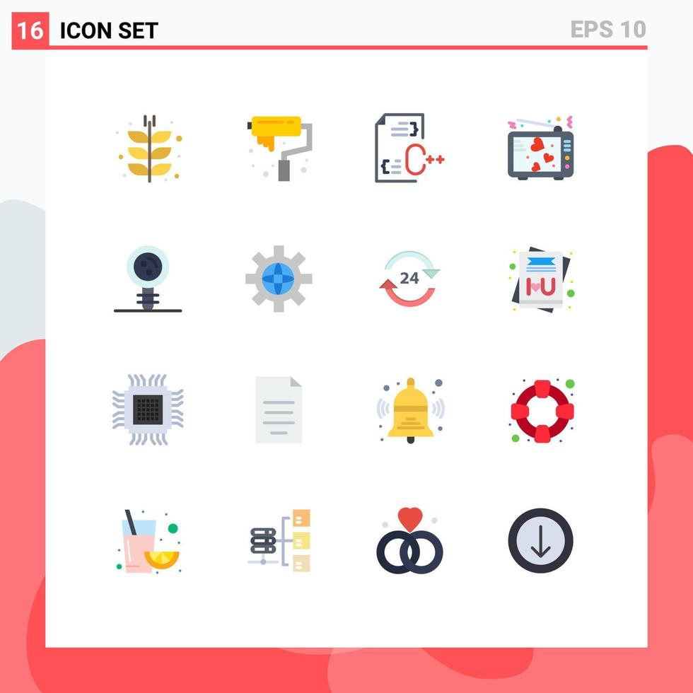 Set of 16 Modern UI Icons Symbols Signs for tv lovers roller love development Editable Pack of Creative Vector Design Elements