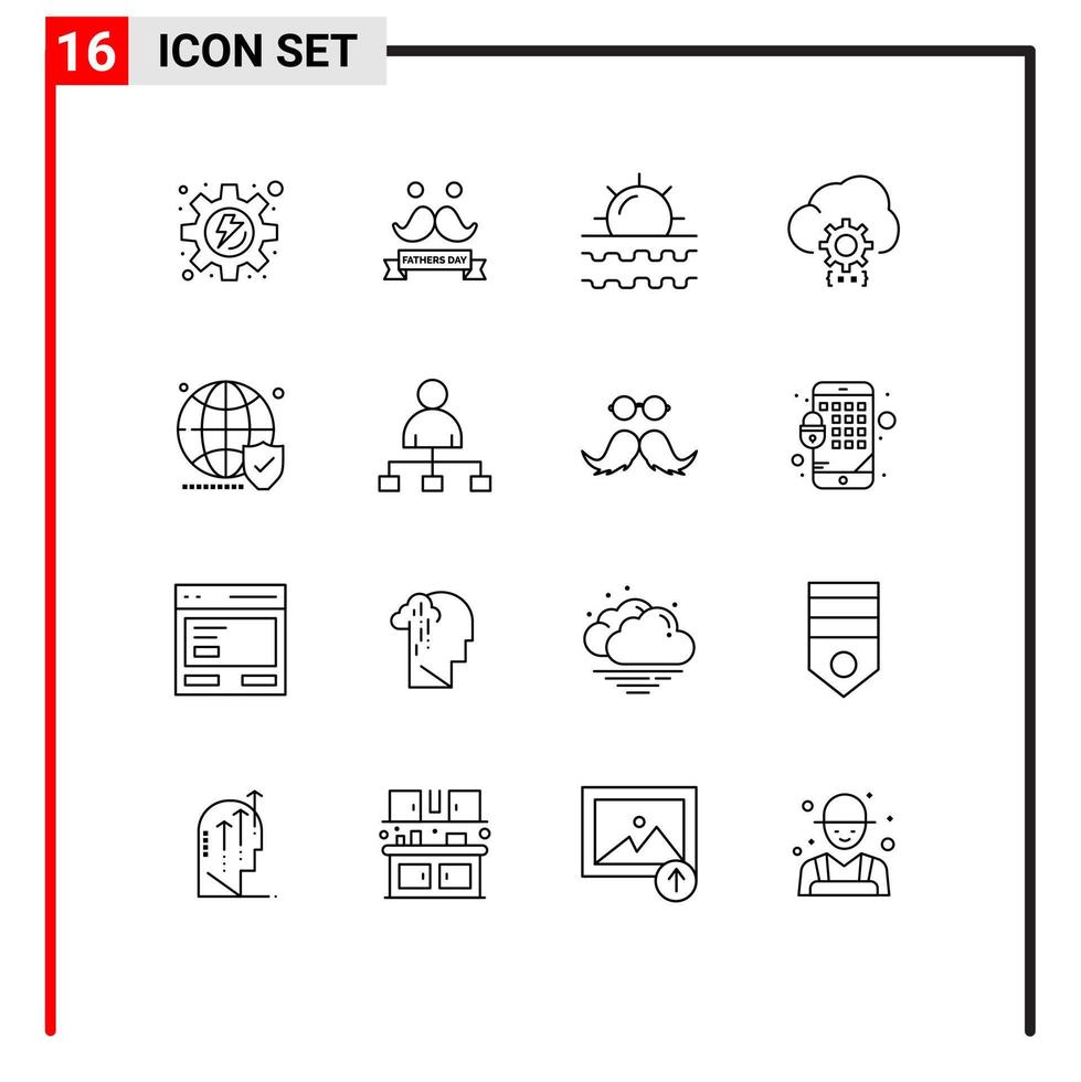 Pictogram Set of 16 Simple Outlines of globe development sea develop cloud Editable Vector Design Elements