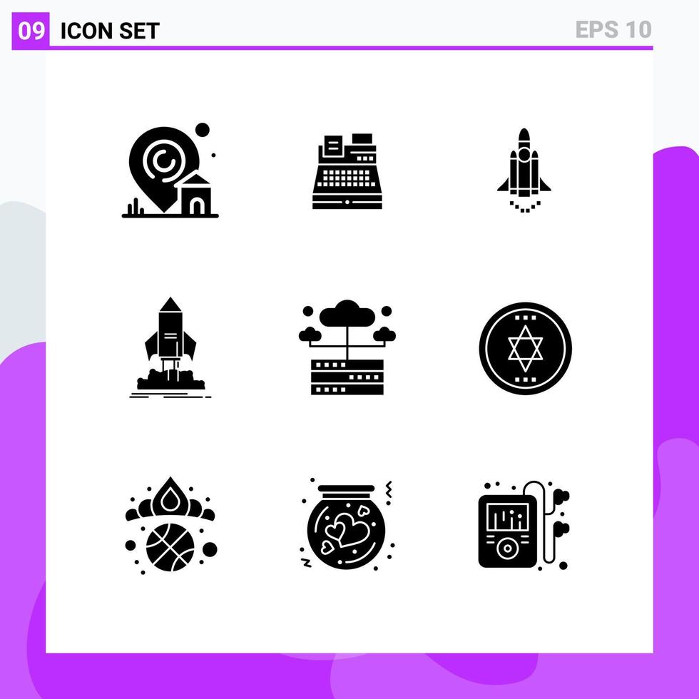 9 Universal Solid Glyphs Set for Web and Mobile Applications database shuttle launch ship launch Editable Vector Design Elements