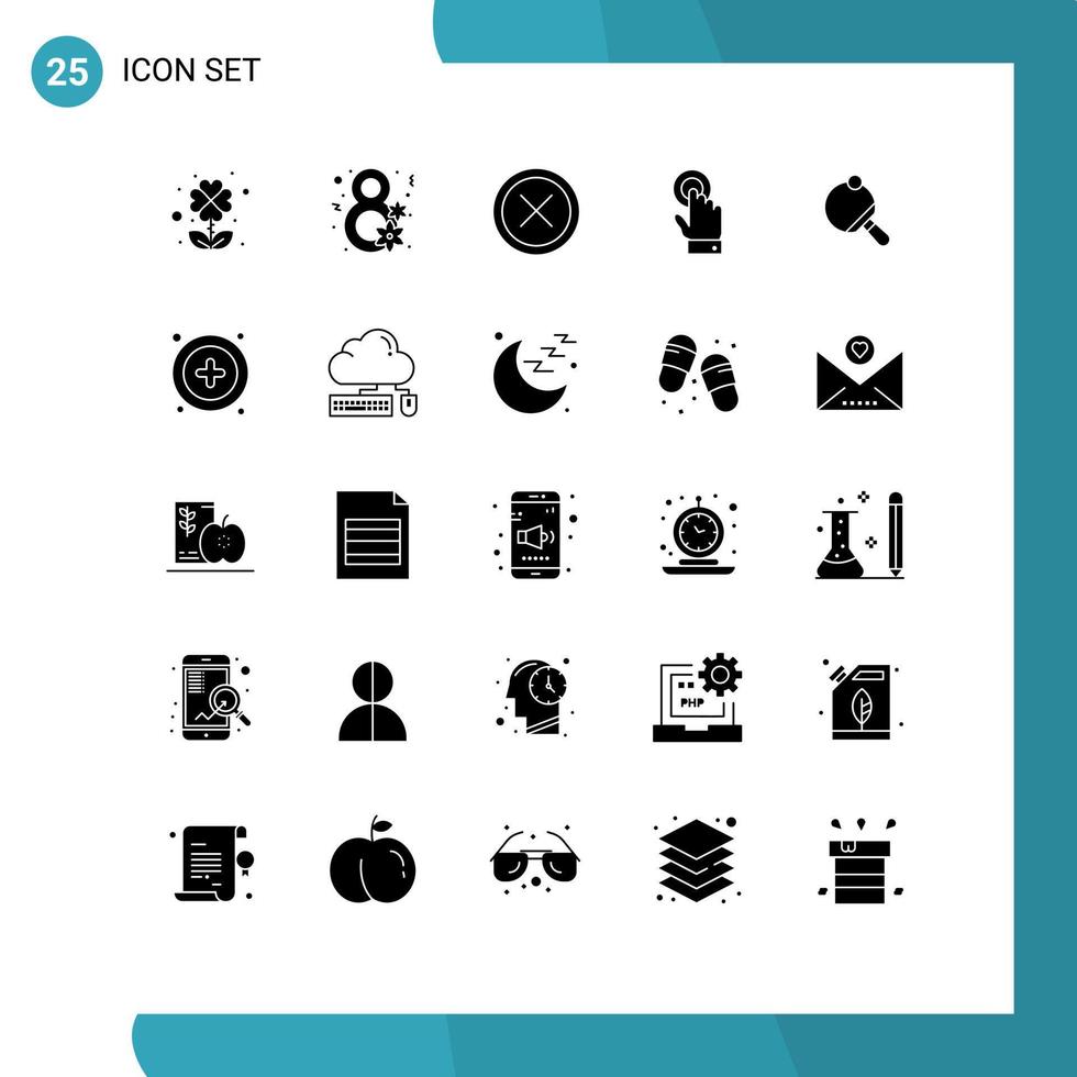 Set of 25 Modern UI Icons Symbols Signs for racket technology close interface toch Editable Vector Design Elements