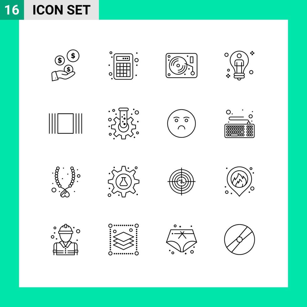 Modern Set of 16 Outlines Pictograph of cover man music solution bulb Editable Vector Design Elements