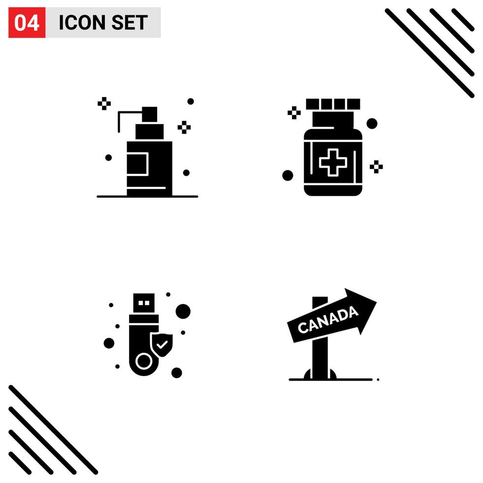 Modern Set of 4 Solid Glyphs and symbols such as gel signature care medical usb Editable Vector Design Elements
