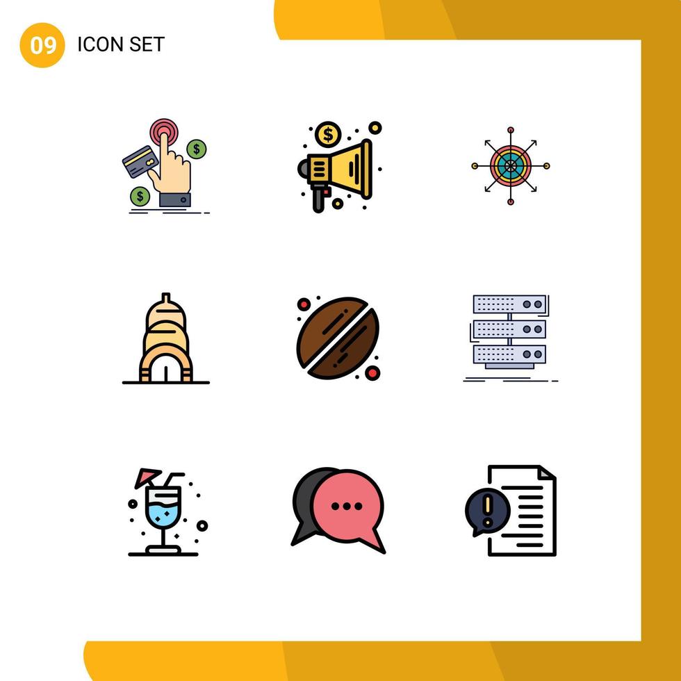 9 Universal Filledline Flat Colors Set for Web and Mobile Applications bean building trade chrysler arrow Editable Vector Design Elements