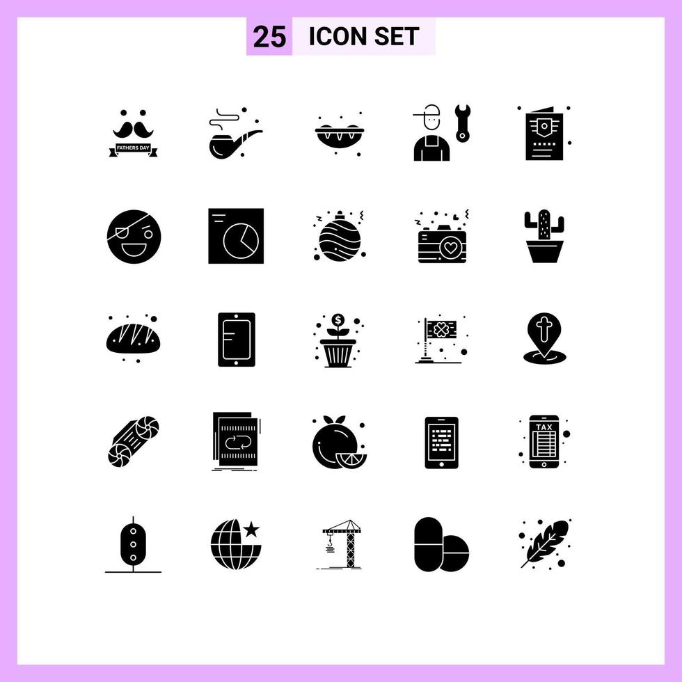 Universal Icon Symbols Group of 25 Modern Solid Glyphs of passport service sushi repair man Editable Vector Design Elements