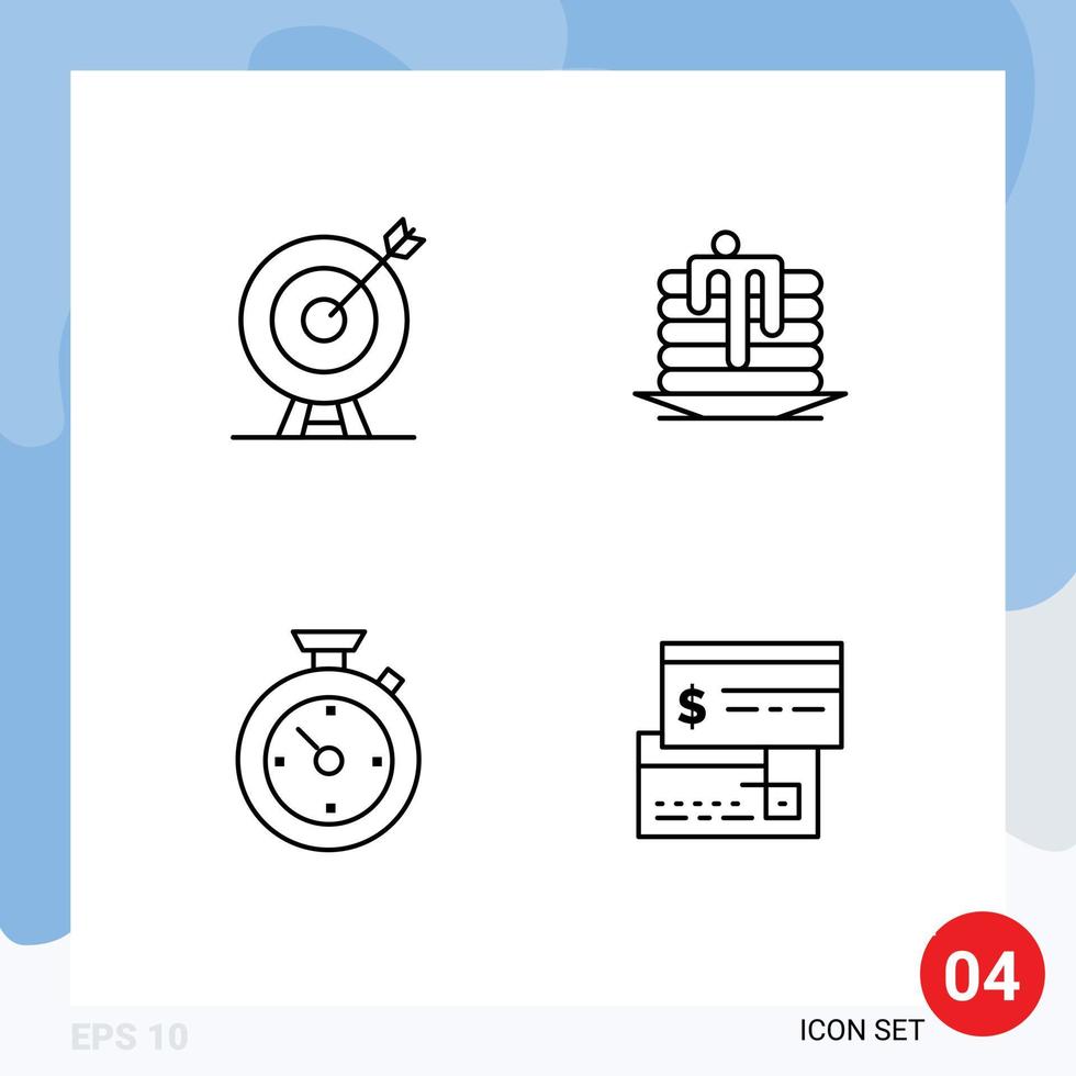 Pack of 4 Modern Filledline Flat Colors Signs and Symbols for Web Print Media such as target compass arrow wedding time Editable Vector Design Elements