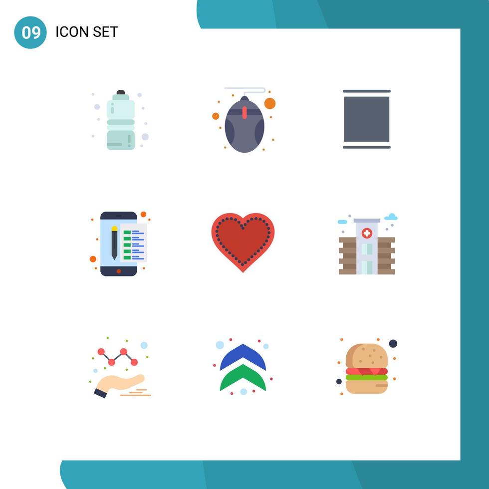 Editable Vector Line Pack of 9 Simple Flat Colors of heart stamp gallery payment archive Editable Vector Design Elements