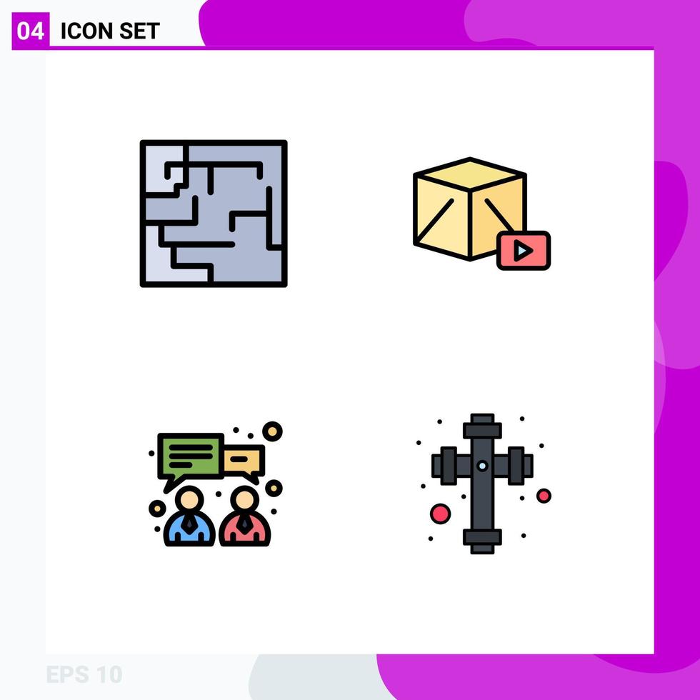Mobile Interface Filledline Flat Color Set of 4 Pictograms of labyrinth finance button box christian Editable Vector Design Elements