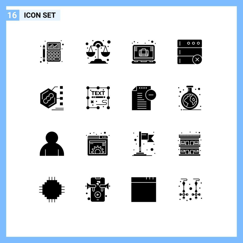 Universal Icon Symbols Group of 16 Modern Solid Glyphs of examination bacteria brief serve database Editable Vector Design Elements