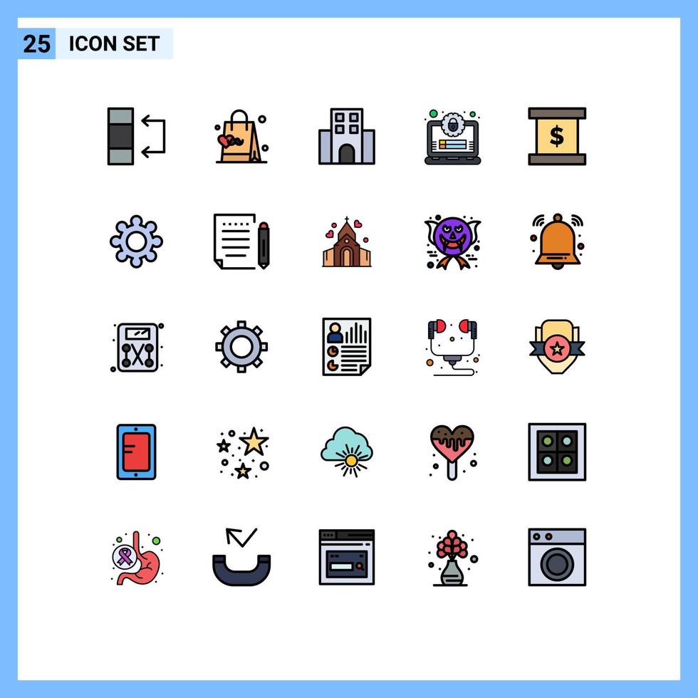 Universal Icon Symbols Group of 25 Modern Filled line Flat Colors of finance secure hotel profile account Editable Vector Design Elements