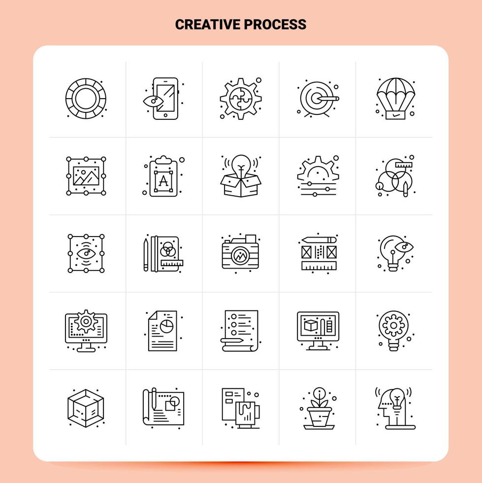 esquema 25 conjunto de iconos de proceso creativo diseño de estilo de línea vectorial conjunto de iconos negros paquete de pictogramas lineales ideas de negocios web y móviles diseño ilustración vectorial vector