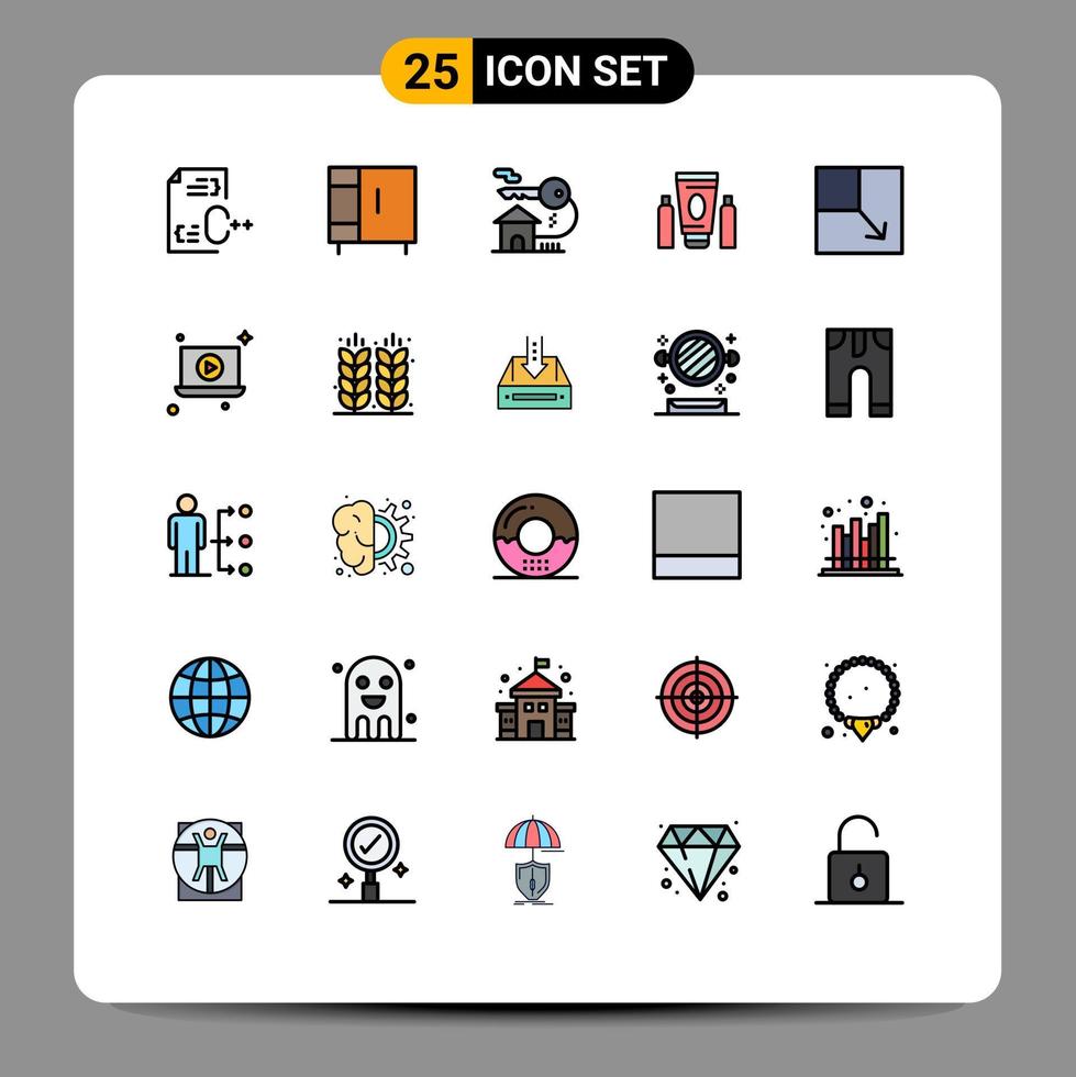 Group of 25 Filled line Flat Colors Signs and Symbols for expand medical wardrobe cream key Editable Vector Design Elements