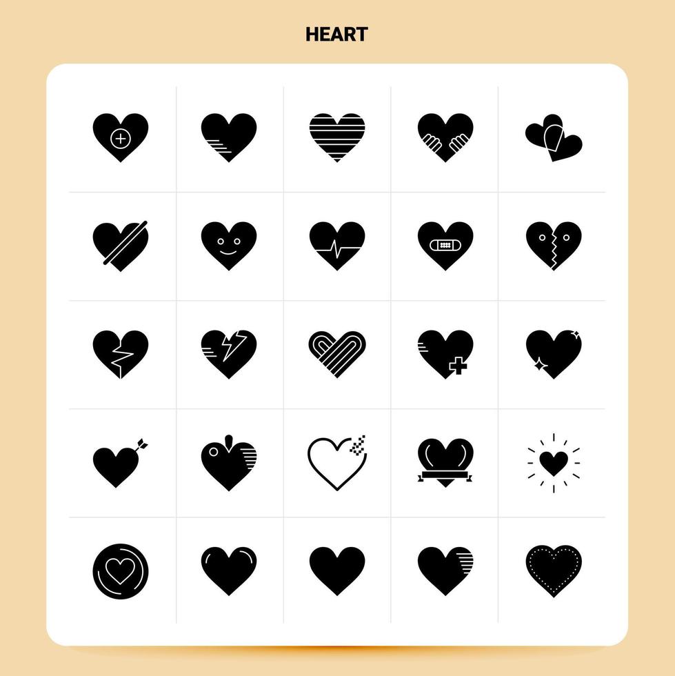 conjunto de iconos de corazón sólido 25 diseño de estilo de glifo vectorial conjunto de iconos negros diseño de ideas de negocios web y móvil ilustración vectorial vector