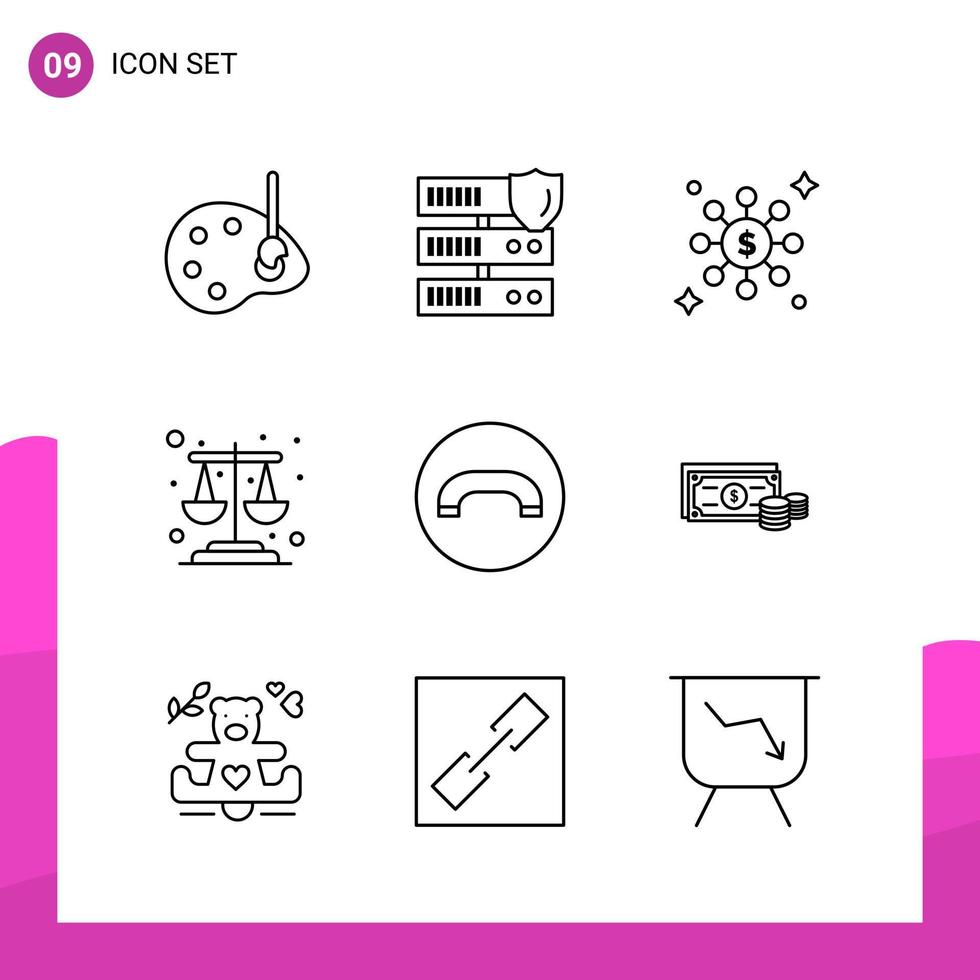 paquete de conjunto de iconos de contorno de 9 iconos de línea aislados en fondo blanco para aplicaciones móviles y de impresión de diseño de sitios web receptivos vector