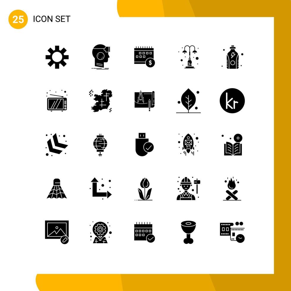 Set of 25 Modern UI Icons Symbols Signs for park light calendar elements time Editable Vector Design Elements