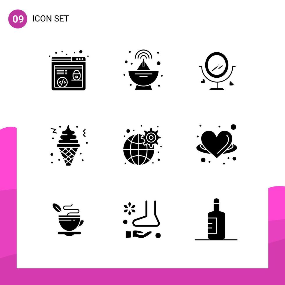 Glyph Icon set Pack of 9 Solid Icons isolated on White Background for responsive Website Design Print and Mobile Applications vector