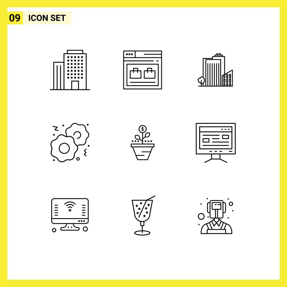 Modern Set of 9 Outlines Pictograph of business fast building food real estate Editable Vector Design Elements