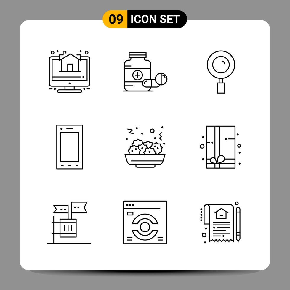 9 Black Icon Pack Outline Symbols Signs for Responsive designs on white background 9 Icons Set vector