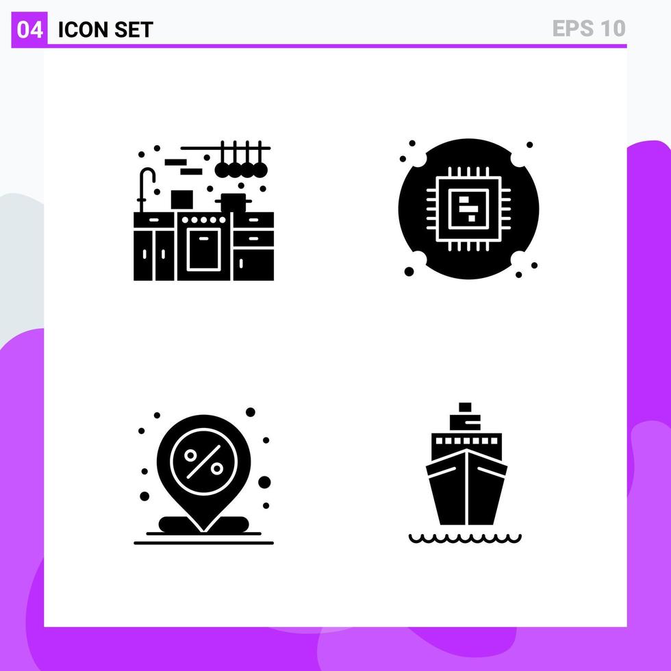 Set of 4 icons in solid style Creative Glyph Symbols for Website Design and Mobile Apps Simple Solid Icon Sign Isolated on White Background 4 Icons vector