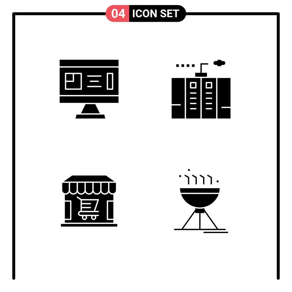 4 conjunto de glifos sólidos universales para aplicaciones web y móviles arquitectura diseño de energía tienda de emergencia elementos de diseño vectorial editables vector