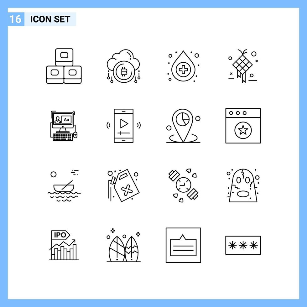 16 Icons Line style Creative Outline Symbols Black Line Icon Sign Isolated on White Background vector