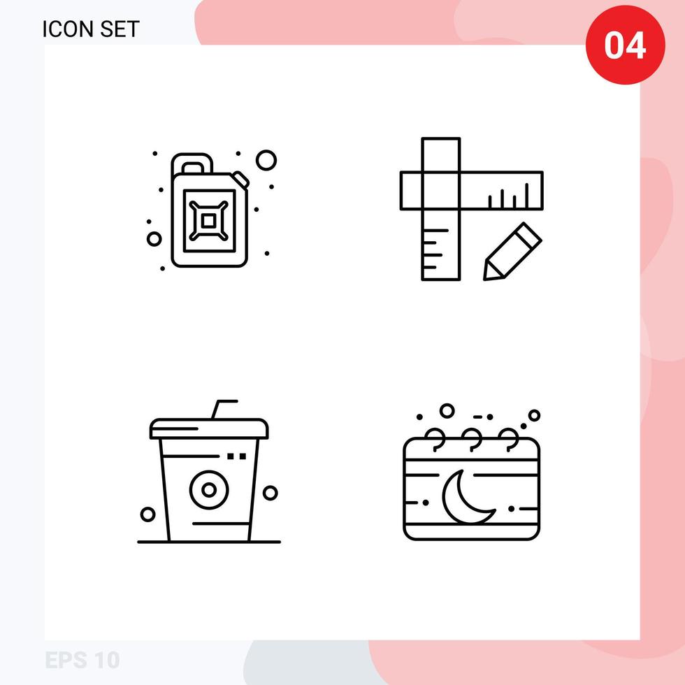 conjunto moderno de 4 colores planos y símbolos de línea de llenado, como elementos de diseño de vectores editables del calendario de coque de educación alimentaria del bote