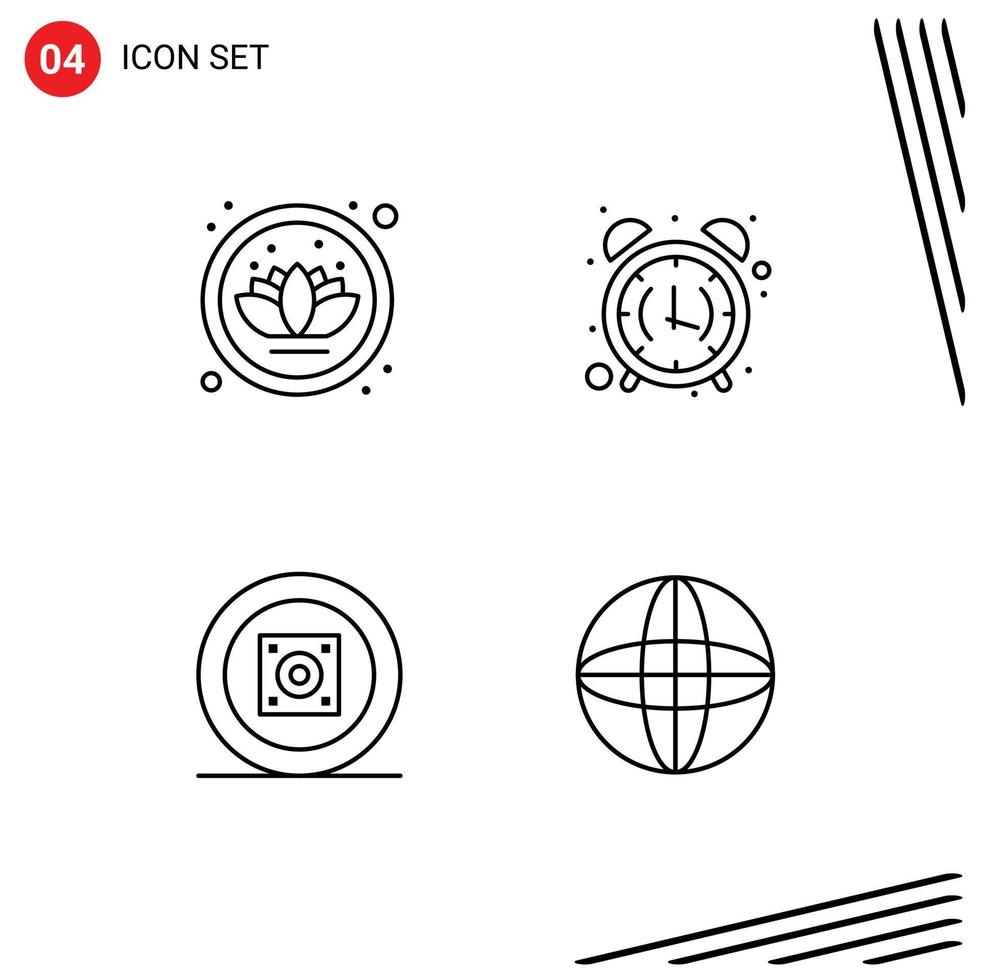 Stock Vector Icon Pack of 4 Line Signs and Symbols for lotus music alarm morning sound Editable Vector Design Elements
